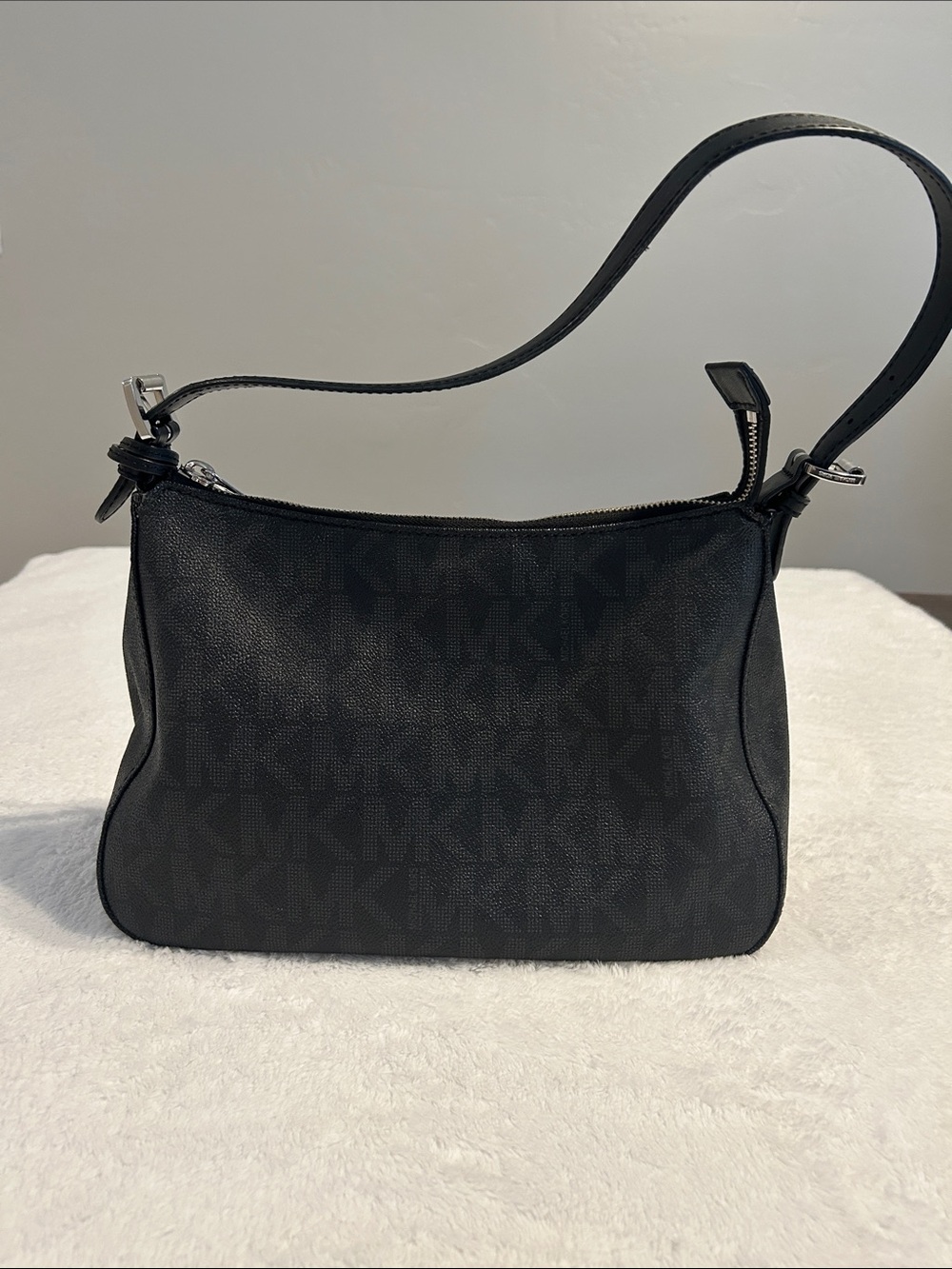 Michael Kors Black Logo-Embossed Shoulder Bag with MK Charm - Picture 2 of 11
